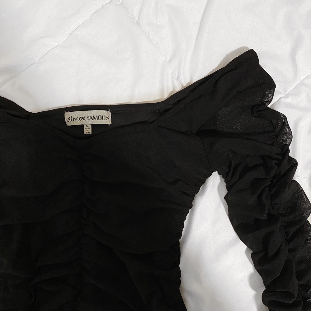 Black Ruched Mini Dress - Picture 2 of 4